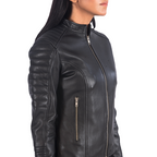 Adalyn Quilted Leather Biker Jacket Women, Black Zing Apparel