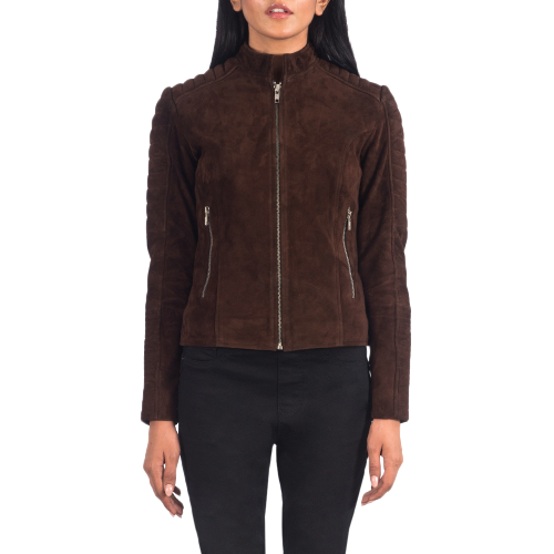 Quilted Mocha Suede Jacket Women, Brown Zing Apparel