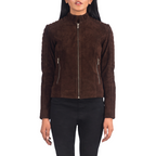 Quilted Mocha Suede Jacket Women, Brown Zing Apparel