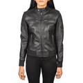 Zenna Black Leather Bomber Jacket Zing Apparel