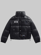 Womens-Black-San-Francisco-49ers-Faux-Leather-Puffer-Jacket