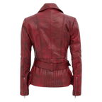 Brando Distressed Women Biker Jacket, Brown Zing Apparel