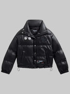Womens-San-Francisco-49ers-Faux-Leather-Puffer-Black-Jacket