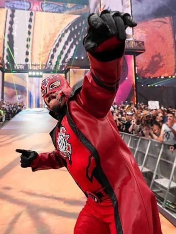 WrestleMania 42 Rey Mysterio Red Leather Coat