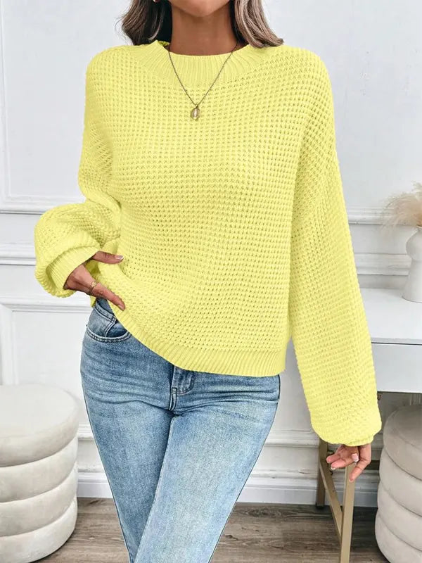 Yellow Crewneck Chunky Knit Sweater