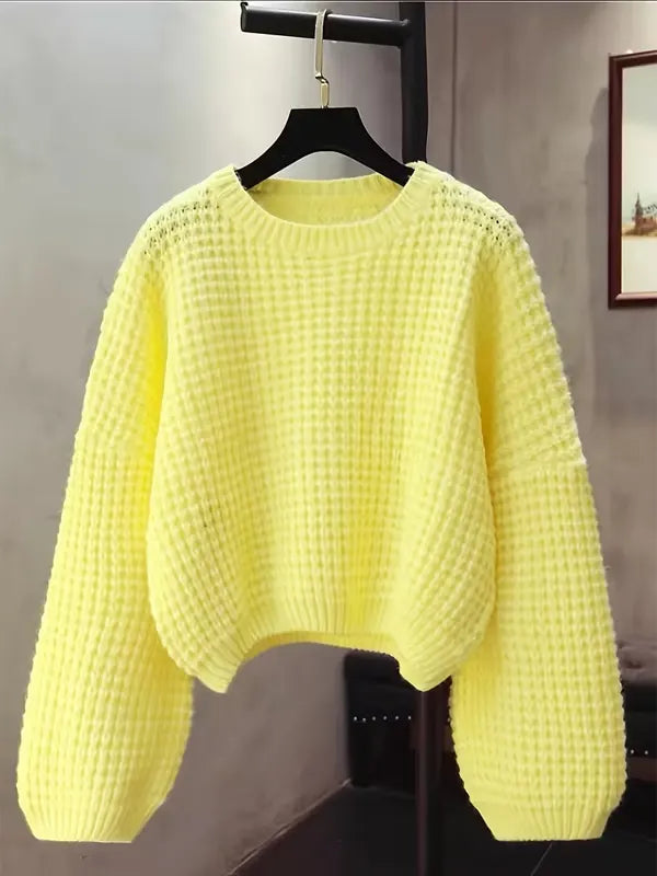 Yellow Crewneck Chunky Knit Sweater