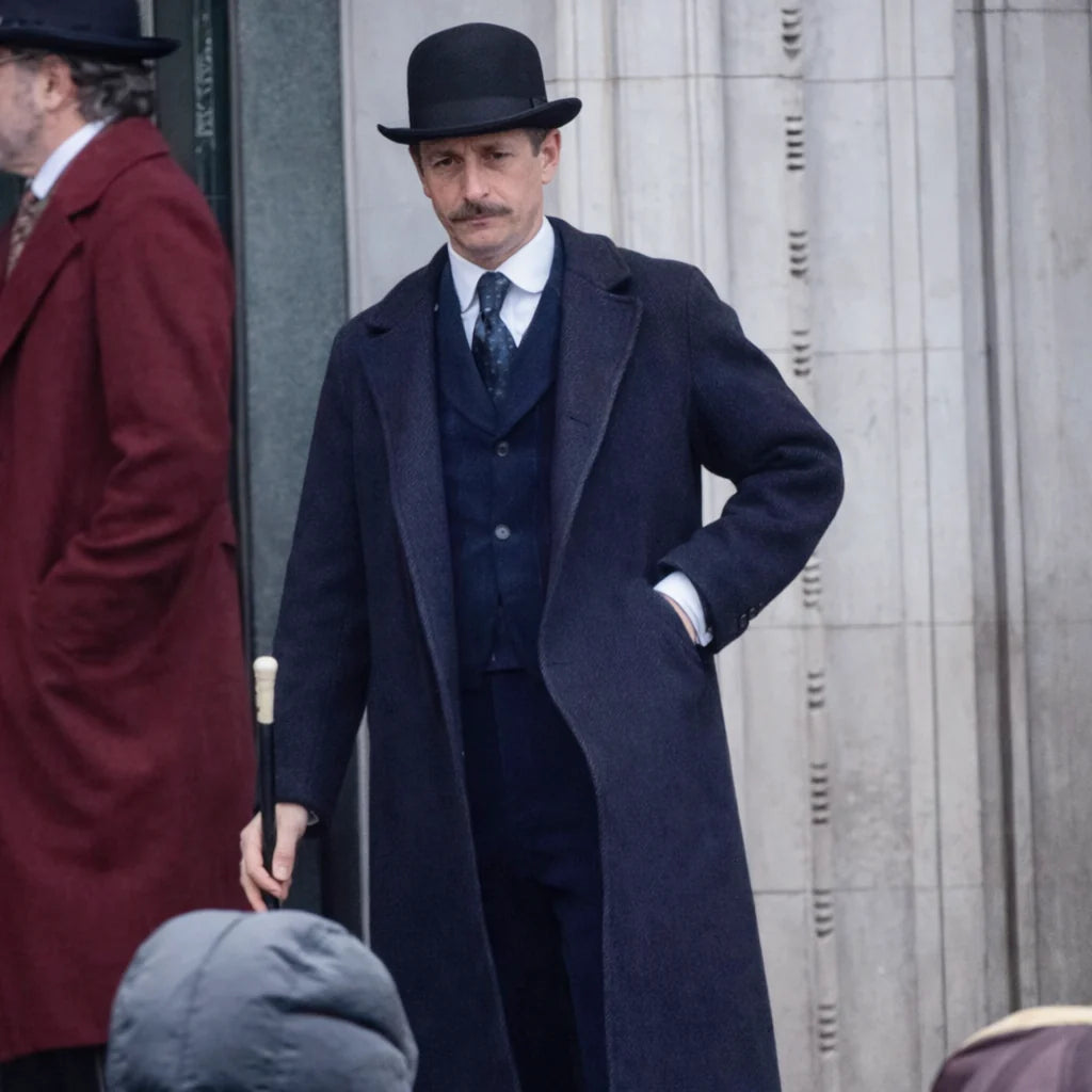 Max Irons Young Sherlock 2026 Wool Blue Coat
