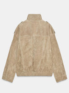 Zara-Woman-Nwt-Suede-Leather-Jacket-Bomber-Brown-Taupe-Back