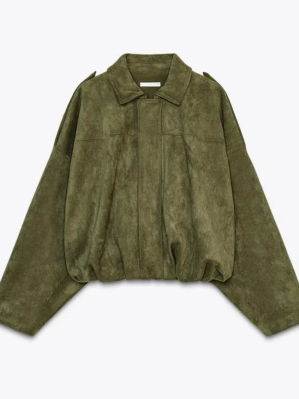 Zara Suede Jacket Women Green