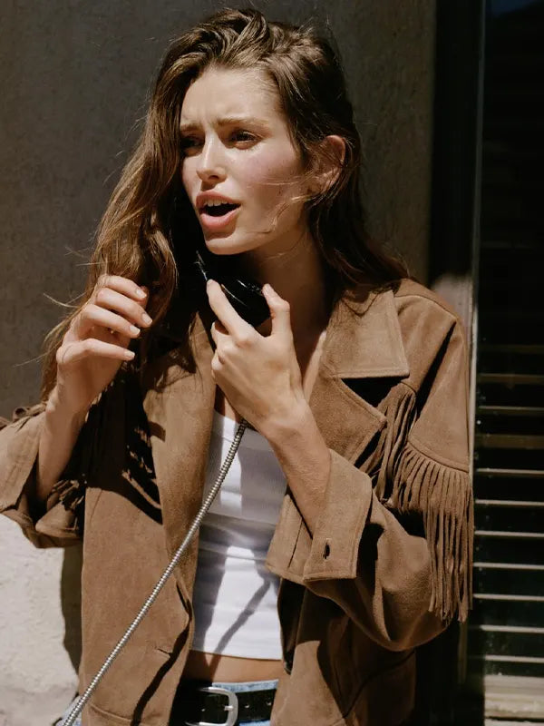 Zara Brown Suede Fringe Jacket