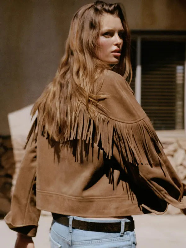 Zara Brown Suede Fringe Jacket