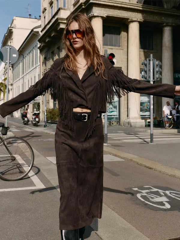 Zara Brown Suede Fringe Jacket