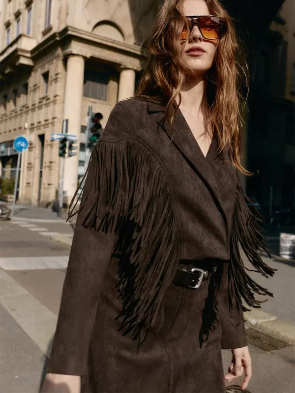 Zara Brown Suede Fringe Jacket