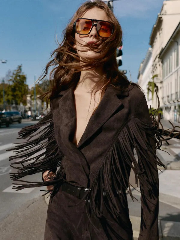 Zara Brown Suede Fringe Jacket