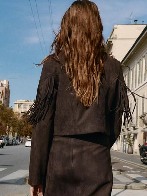 Zara Brown Suede Fringe Jacket