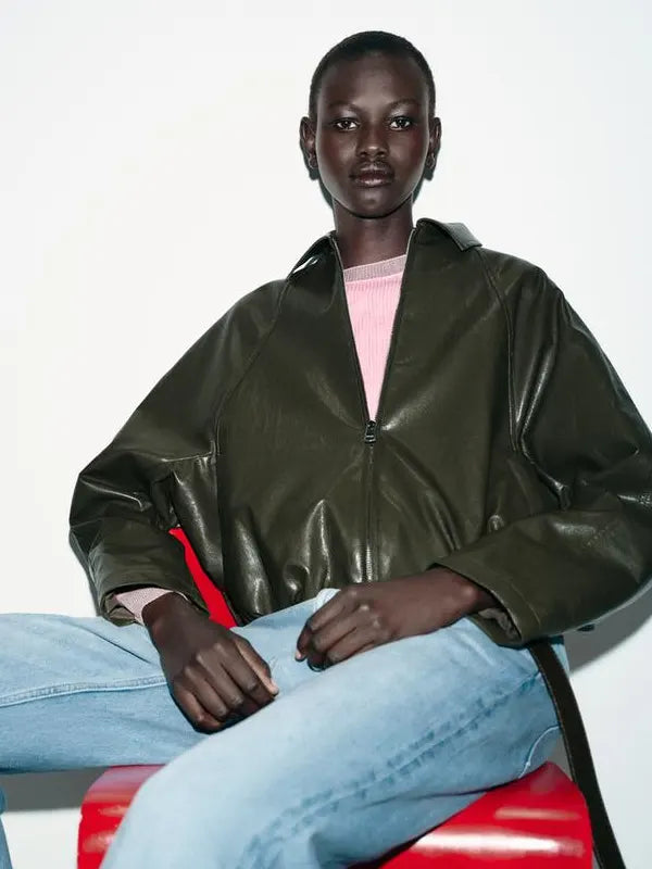 Green Zara Leather Jacket