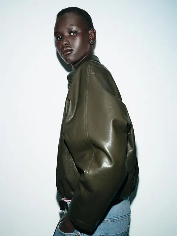 Green Zara Leather Jacket