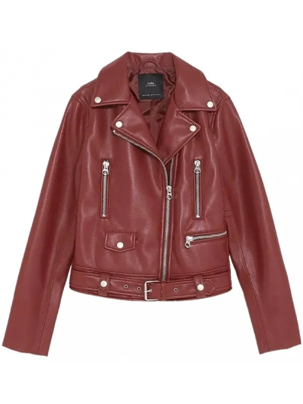 Zara Red Leather Biker Jacket