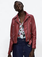 Zara Red Leather Biker Jacket
