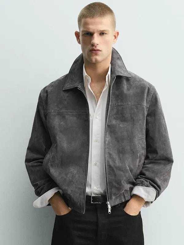 Zara Suede Jacket Men Grey