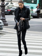 Adriana Lima Black Fur Coat