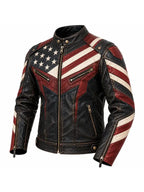American Flag Jacket Distressed Leather Biker Jacket