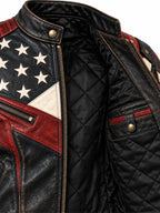 American Flag Jacket Distressed Leather Biker Jacket
