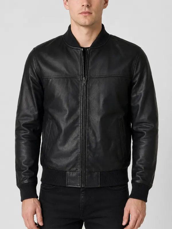 Black Leather Bomber Jacket