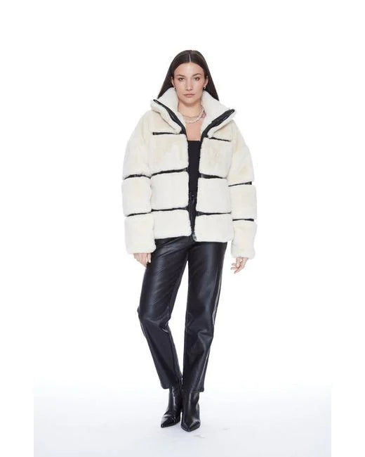 blue revival Vanilla Bean Mob Wife Unreal Leather Fur Jacket For Sale