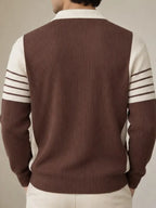 Brown & Cream Ribbed Knit Half-Zip Polo Shirt
