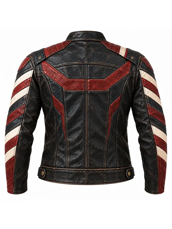 American Flag Jacket Distressed Leather Biker Jacket