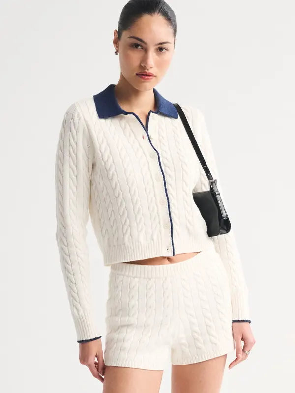 Cable-knit Collared Cardigan