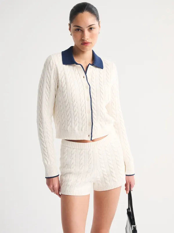 Cable-knit Collared Cardigan