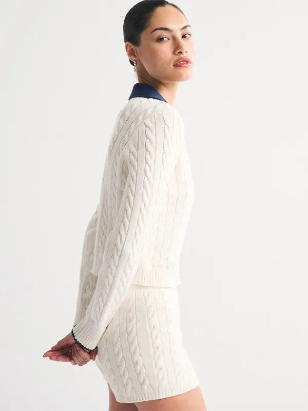 Cable-knit Collared Cardigan