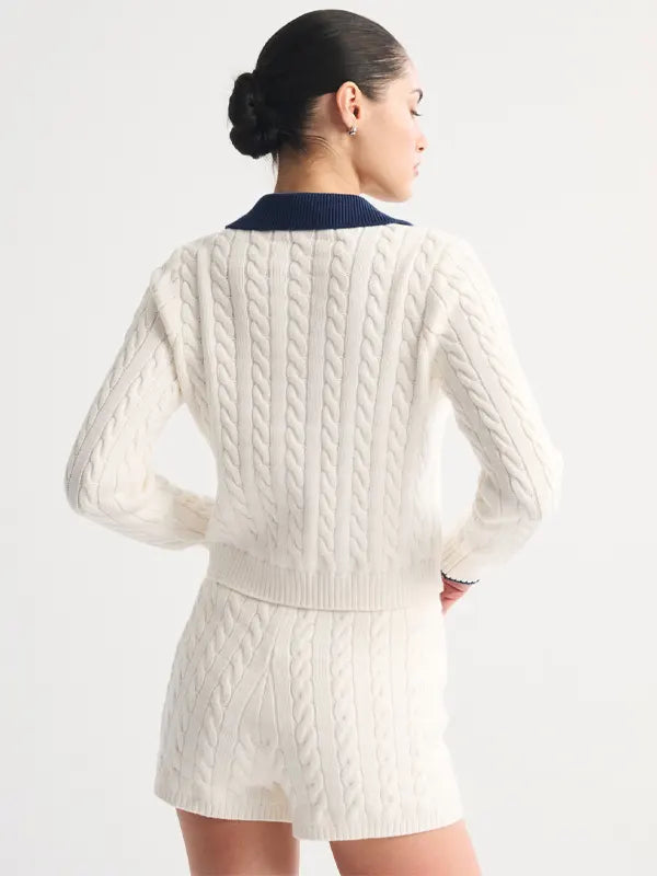 Cable-knit Collared Cardigan