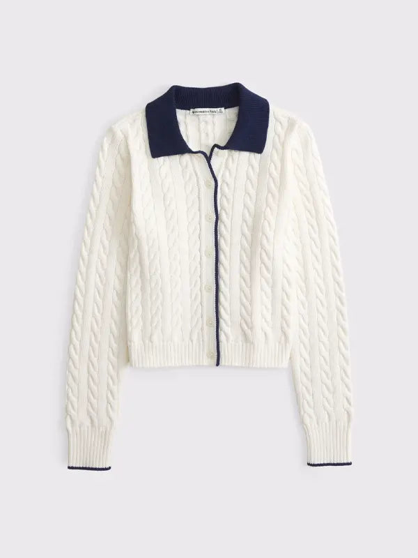 Cable-knit Collared Cardigan