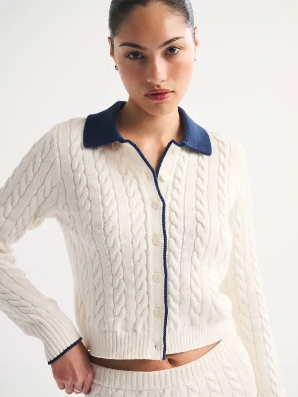 Cable-knit Collared Cardigan
