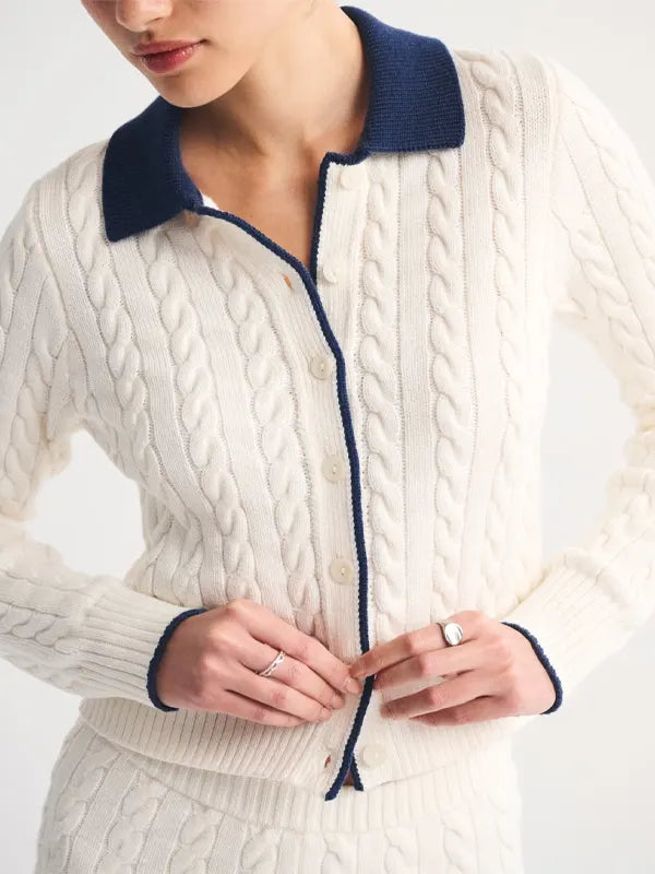 Cable-knit Collared Cardigan