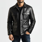 Urban Slim Fit 4-Pocket Leather Utility Jacket
