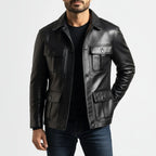 Urban Slim Fit 4-Pocket Leather Utility Jacket