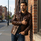 Urban Slim Fit 4-Pocket Leather Utility Jacket
