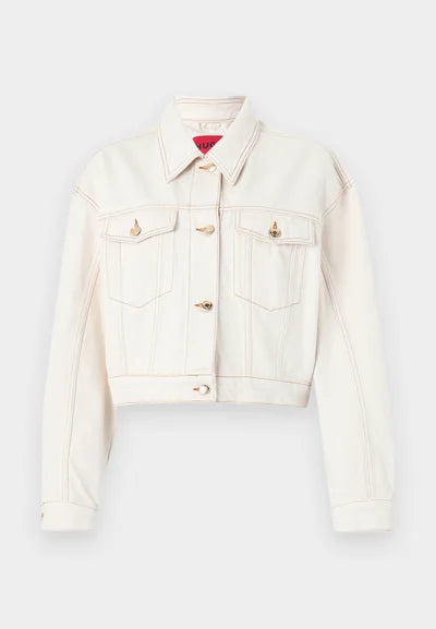 Cropped Off White Denim Jacket