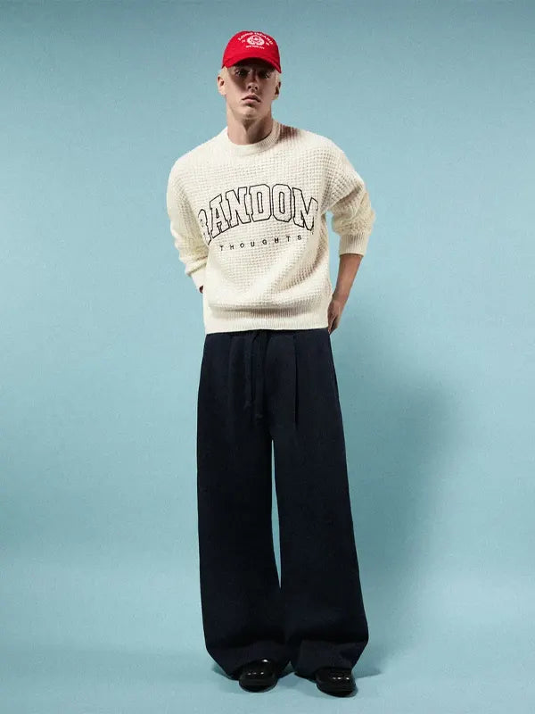 Embroidered Waffle-knit Round Neck Jumper