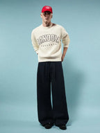 Embroidered Waffle-knit Round Neck Jumper
