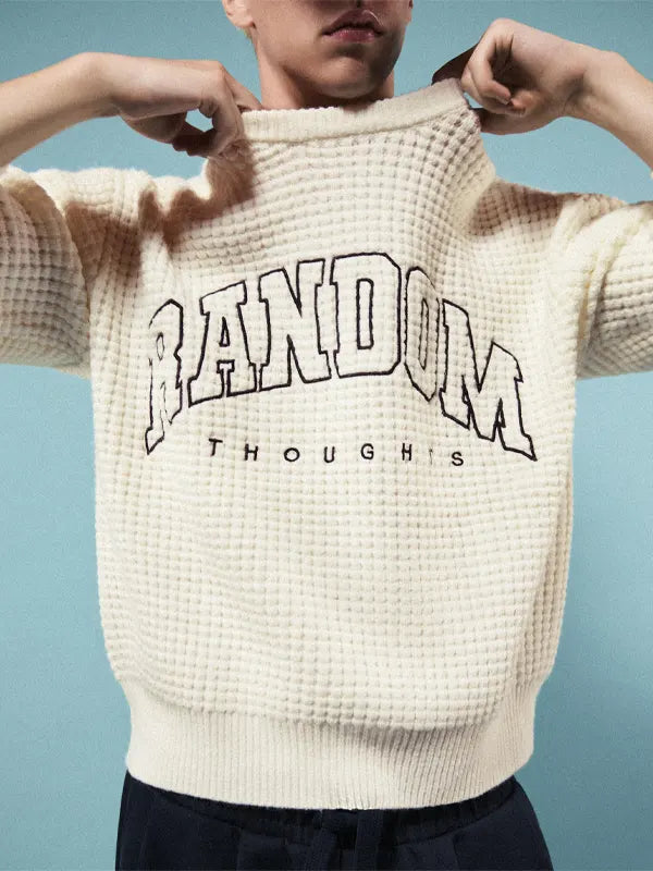 Embroidered Waffle-knit Round Neck Jumper