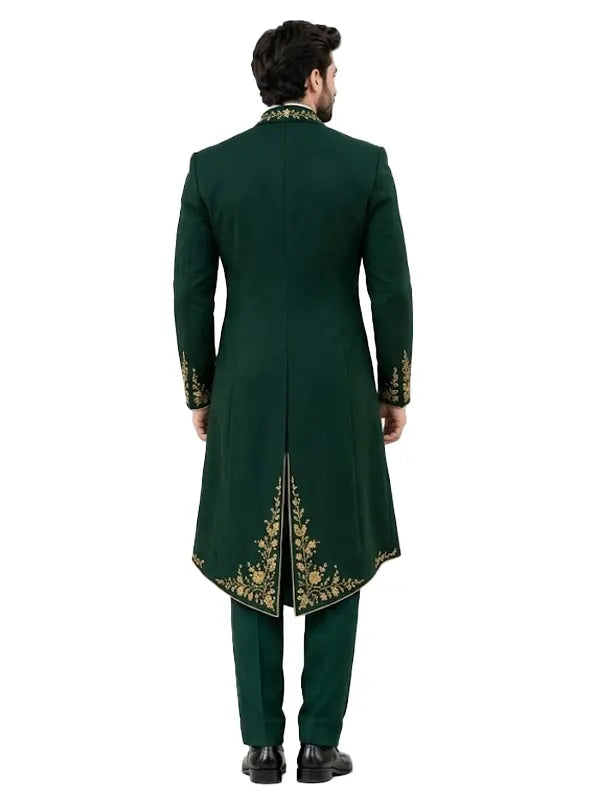 Emerald Green Groom Tailcoat - Embroidered