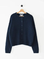Fluffy Navy Blue Buttoned Cardigan