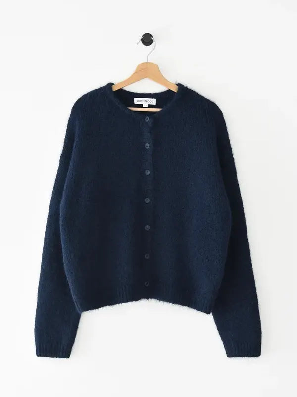 Fluffy Navy Blue Buttoned Cardigan