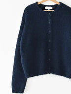 Fluffy Navy Blue Buttoned Cardigan