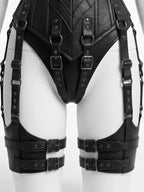 Gothic Faux Leather Corset Bodysuit With Bat Wing Armor
